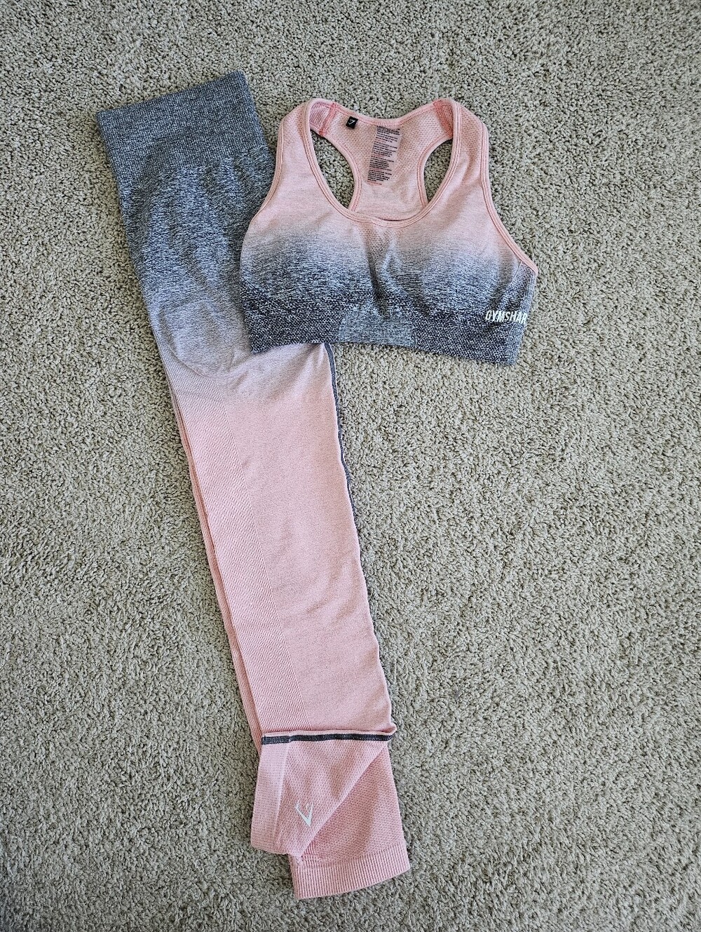 Gymshark Pink to Gray Ombre Seamless Sports Bra & Leggings Set